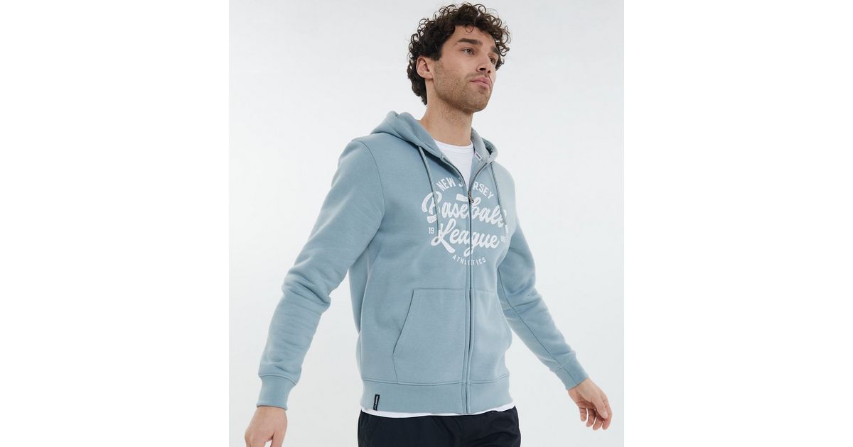 Threadbare Blue Zip Logo Hoodie New Look
