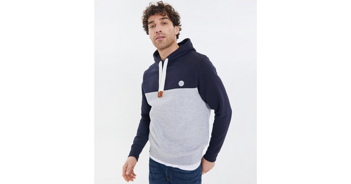 Threadbare Navy Contrast Logo Hoodie New Look