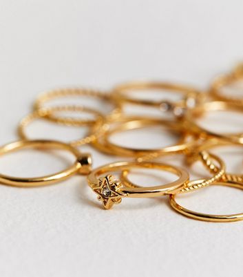 20 Pack Gold Mixed Size Rings New Look