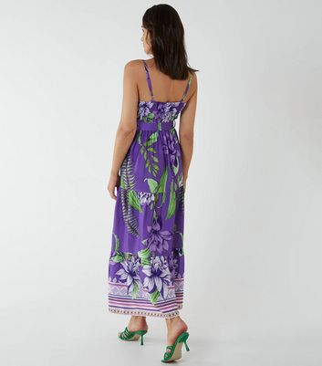 Blue Vanilla Purple Floral Strappy Maxi Dress New Look