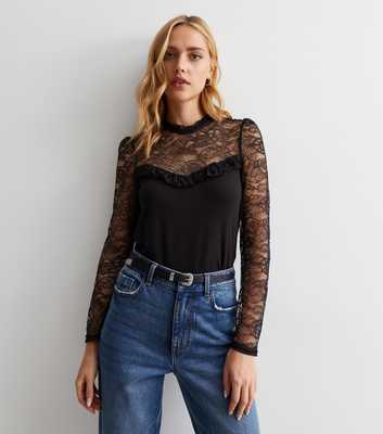 Black Lace High Neck 2-in-1 Top