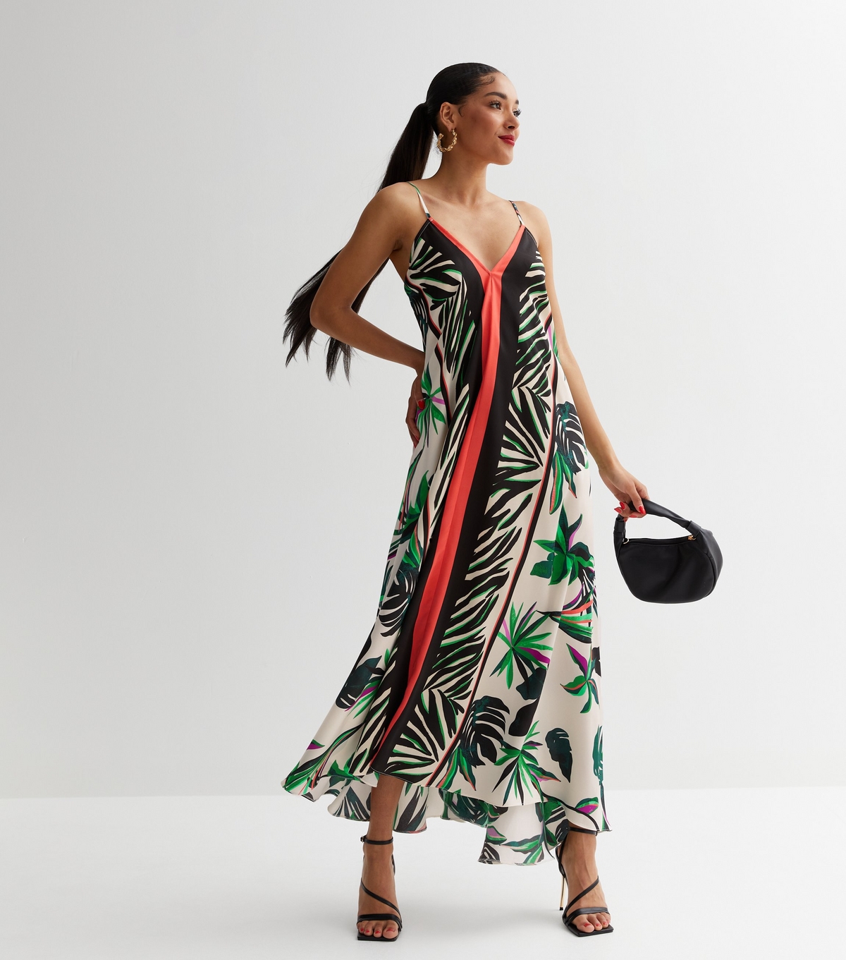 Women's Off White Palm Print Strappy Maxi Dress New Look