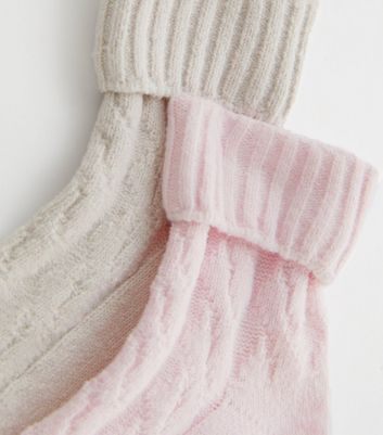 2 Pack Grey and Pink Cable Crop Lounge Socks New Look