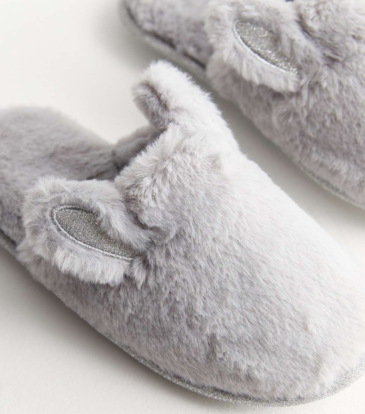 Grey Faux Fur Bunny Mule Slippers Image 3