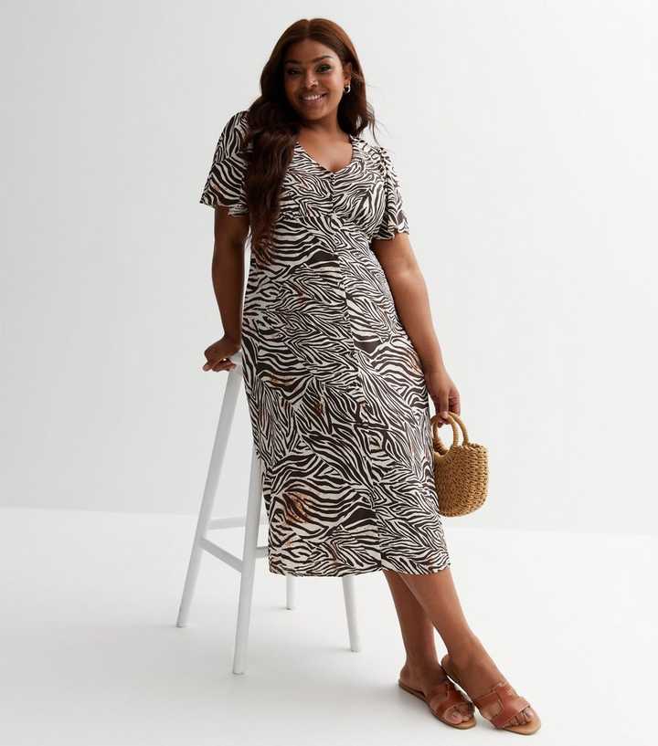 leopard stripe button front midi dress