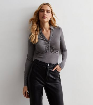 Pewter Collared Button Detail Bodysuit New Look