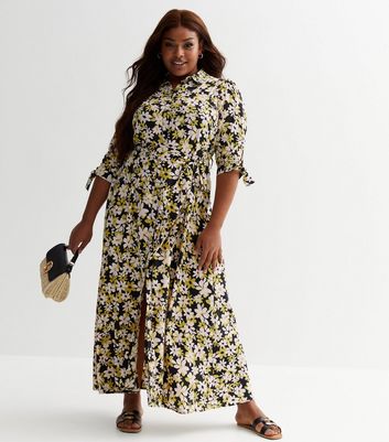 Black floral 2024 maxi shirt dress