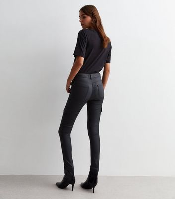 Black leather skinny clearance jeans