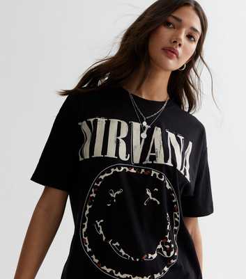 Black Leopard Print Nirvana Logo T-Shirt