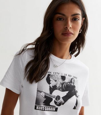 White Cotton Kurt Cobain Photographic Logo T-Shirt | New Look