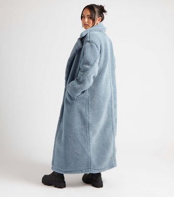 Urban Bliss Blue Teddy Longline Coat New Look