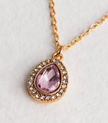 Pink Diamante Teardrop Layered Necklace New Look