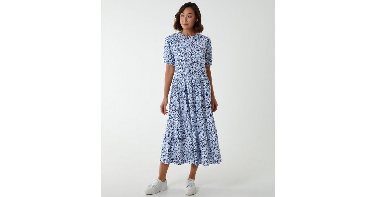 Blue Vanilla Blue Abstract Midi Smock Dress | New Look