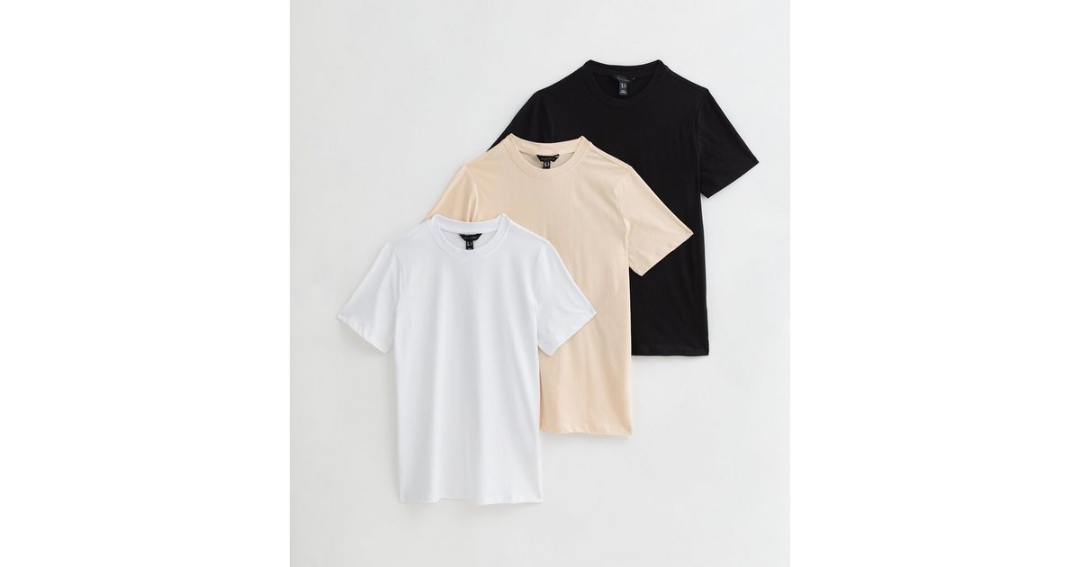 3 Pack Black Stone and White Cotton Crew Neck TShirts New Look