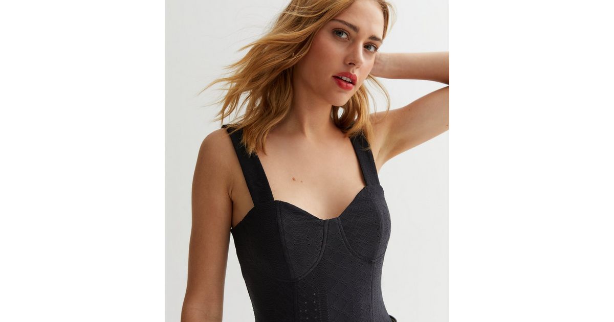 Black Broderie Cupped Bodysuit