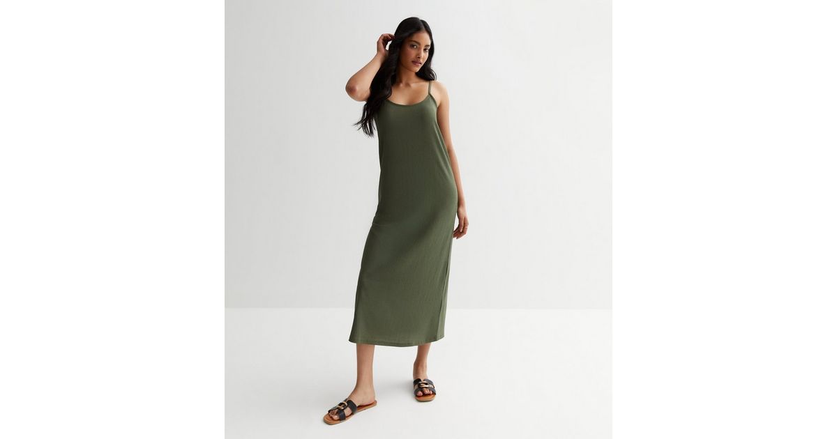 Olive Crinkle Jersey Strappy Midaxi Dress | New Look