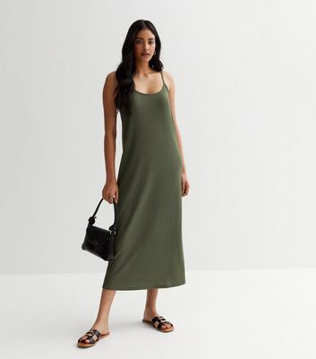 Olive Crinkle Jersey Strappy Midaxi Dress New Look