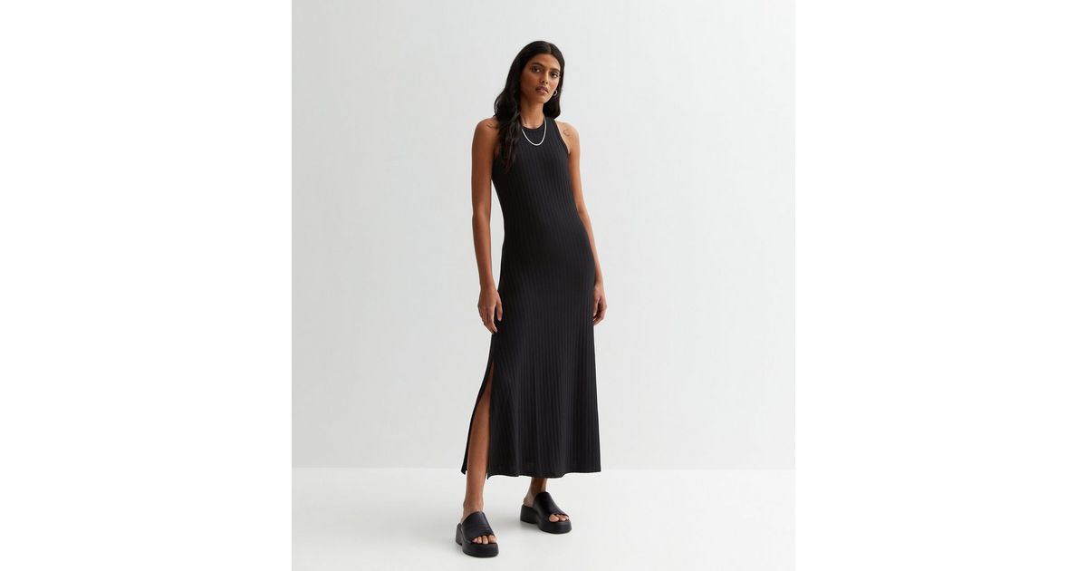 Black Ribbed Racer Back Midaxi Dress | New Look