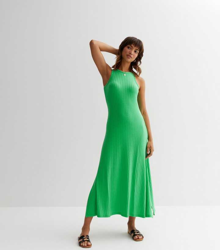 Green Ribbed Racer Back Midaxi Dress | New Look
