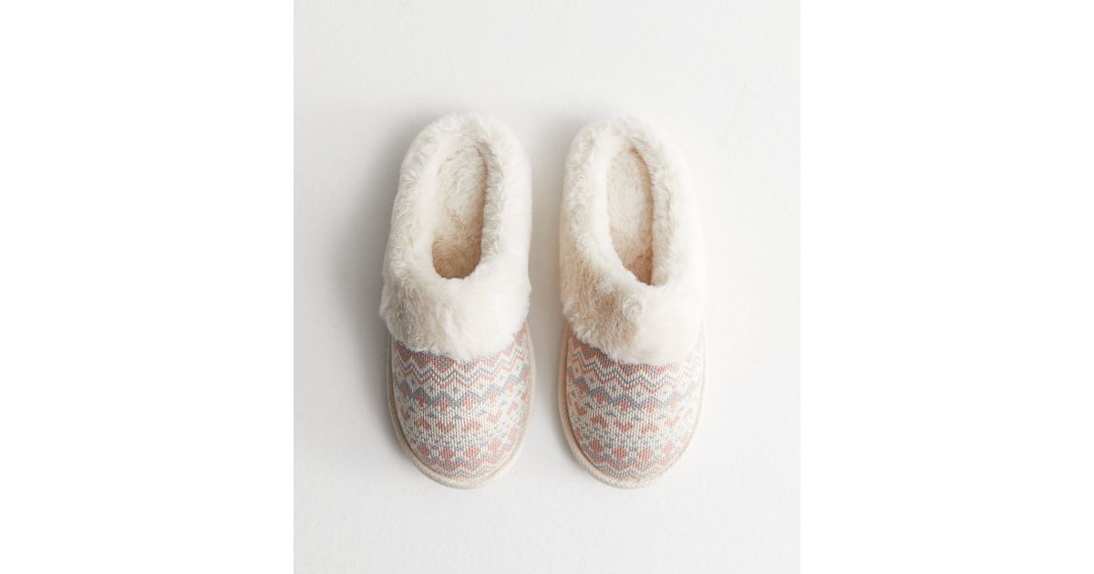 Cream Fair Isle Knit Mule Slippers New Look