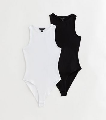 2 Pack Black and White High Neck Bodysuits New Look