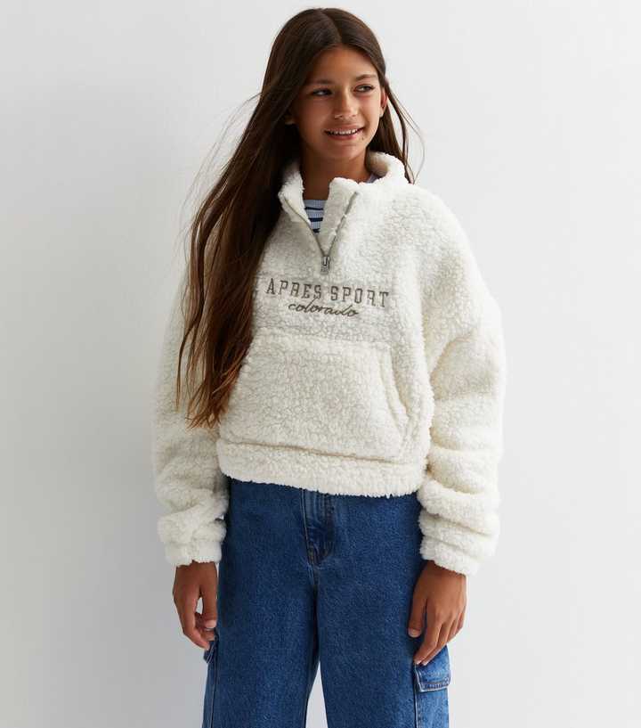 Girls Cream Apres Sport Logo High Neck Fleece Jumper | New Look