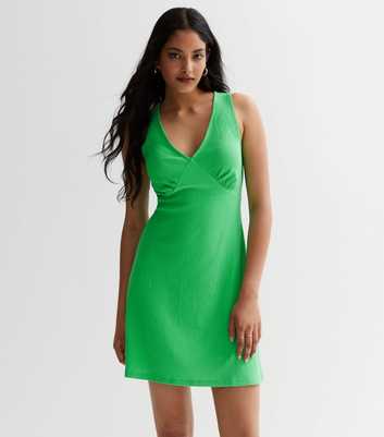 Green Crinkle Jersey Mini Slip Dress