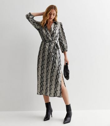 New look snake 2025 print wrap dress