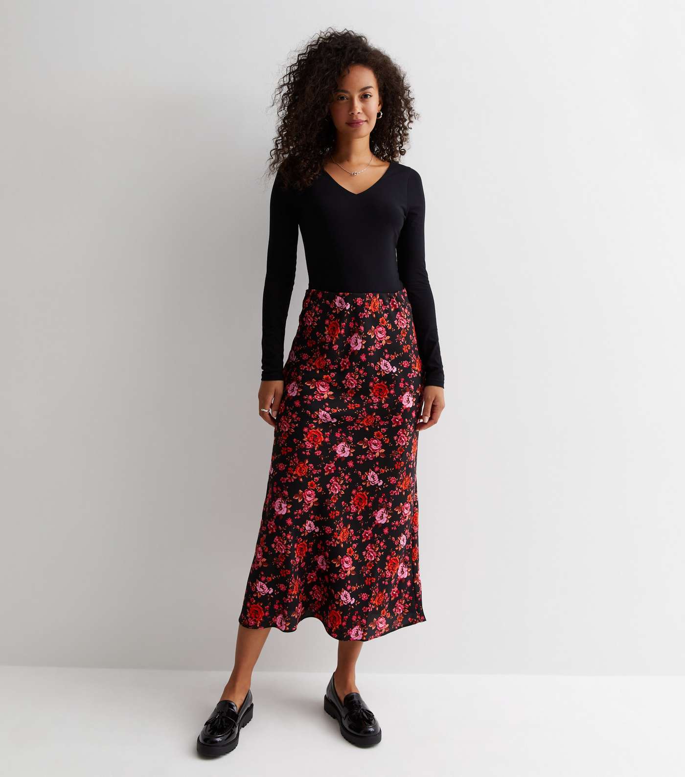 Tall Black Floral Midaxi Skirt Image 3