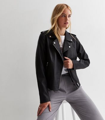 Leather look biker outlet jacket womens