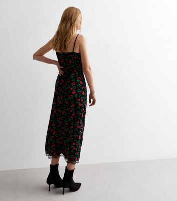 Black floral 2025 slip dress