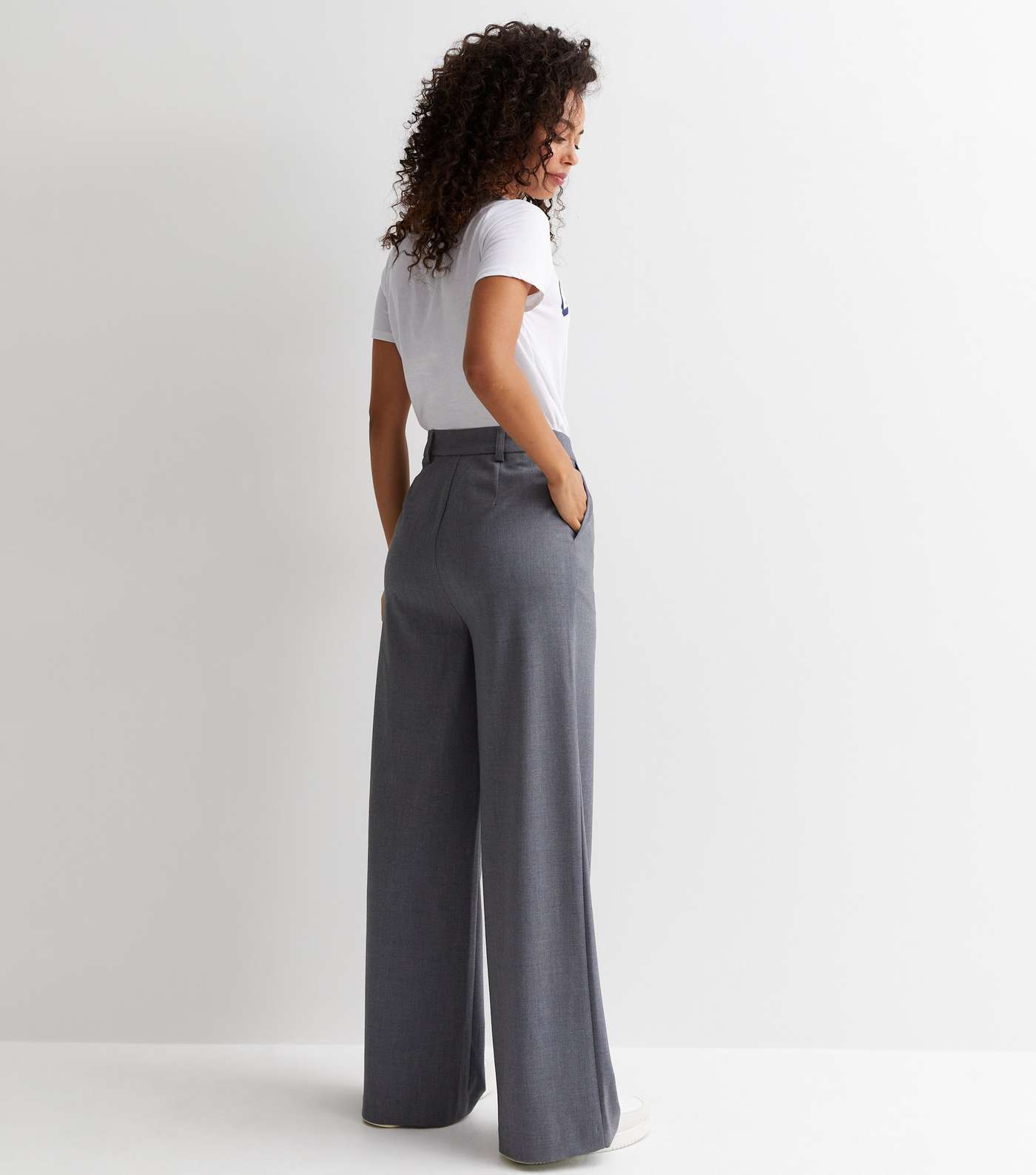 Tall Dark Grey Tailored Wide Leg Trousers Image 4
