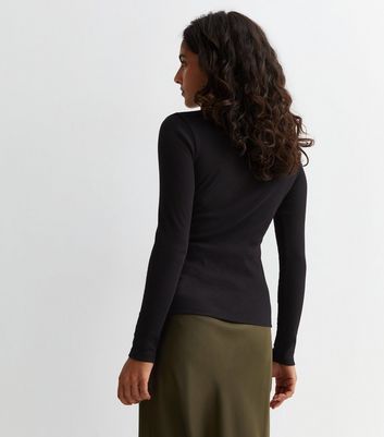 Petite Black Ribbed Roll Neck Top New Look