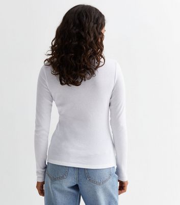 Petite White Ribbed Roll Neck Top New Look