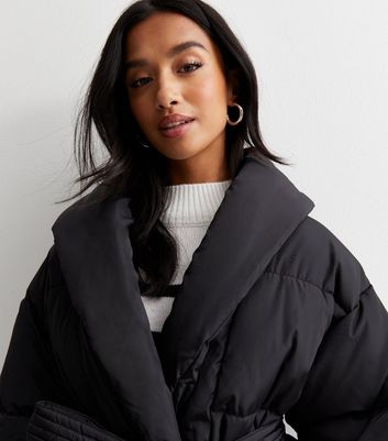 Black belted puffer coat on sale