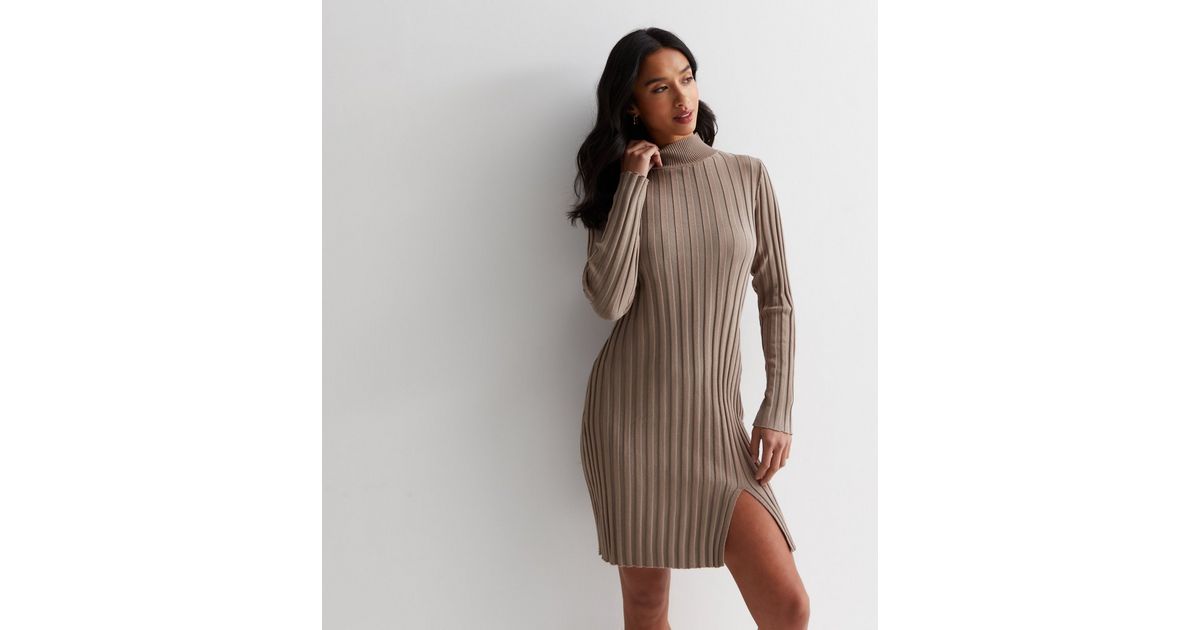 1210290 Mink Knitted Mini Dress