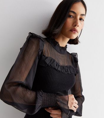 Black high neck sales ruffle blouse