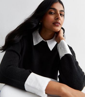 Black jumper with white shirt online underneath