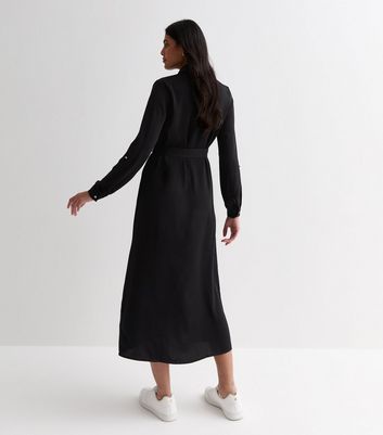 Black belted hot sale midi dress