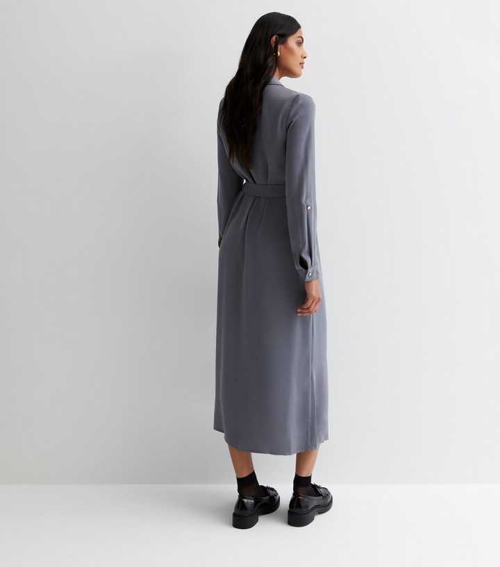 Dark Grey Belted Midi Shirt Dress | New Look