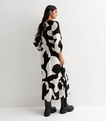 Black Abstract Print 3/4 Sleeve Midaxi Dress New Look