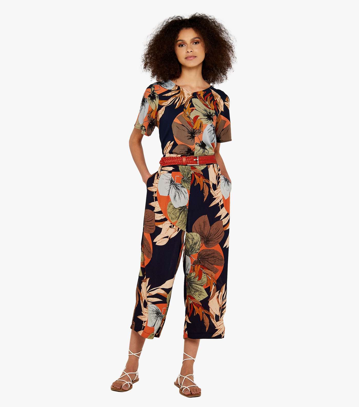 Apricot Navy Floral Wide Leg Trousers Image 5