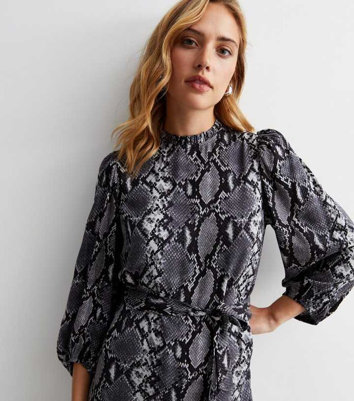 Light Grey Snake Print Belted Midaxi Dress | New Look