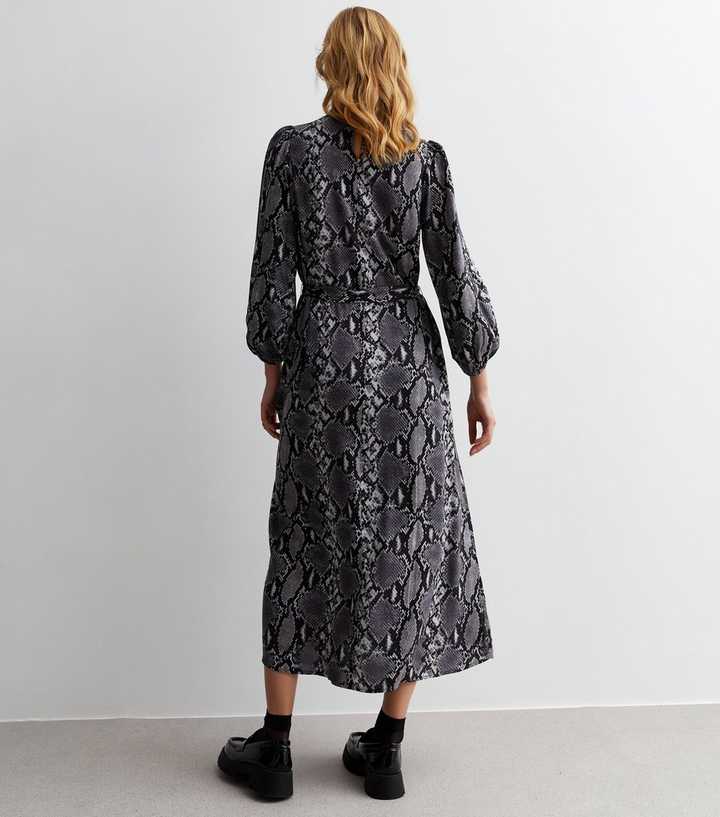 sachin and babi light blue dress Light Grey Snake Print Belted Midaxi Dress