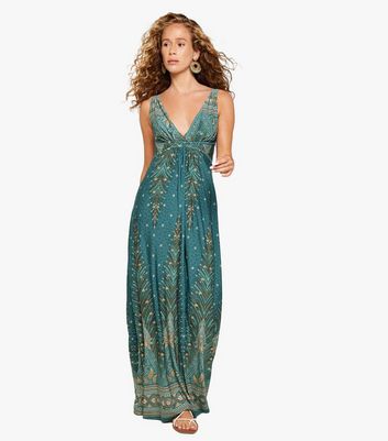 Apricot Teal Paisley Strappy Maxi Dress