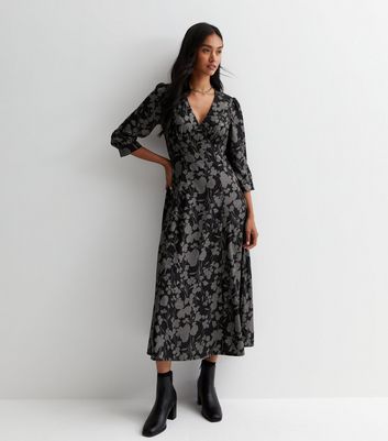 New look grey floral sale dress