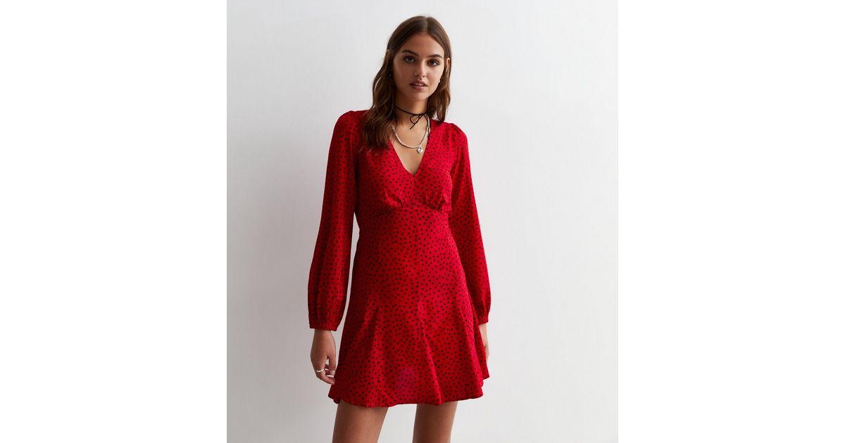 RED SPOTS SHORT DRESS