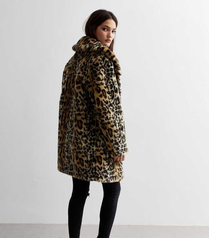 Brown Leopard Print Faux Fur Coat