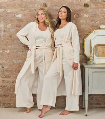 Loungeable Cream Soft Fuzzy Belted Longline Cardigan