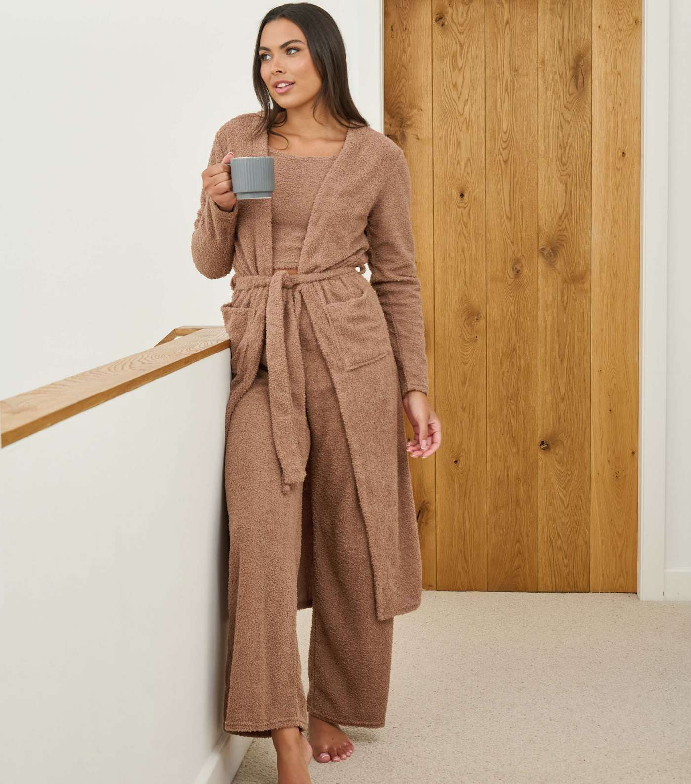 Loungeable Light Brown Fluffy Belted Cardigan  Image 2